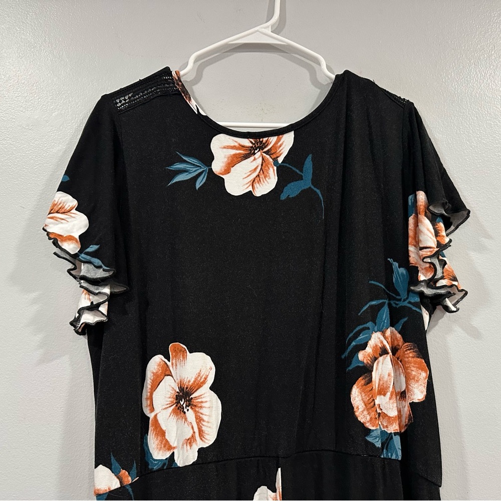 Loveappella Black Flutter Faux Wrap Floral Maxi Dress 3X - Picture 6 of 8